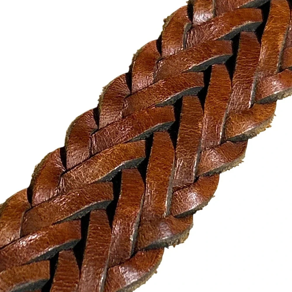 Vintage Brown‎ Braided Woven Leather Belt Size 38 Boho Equestrian
